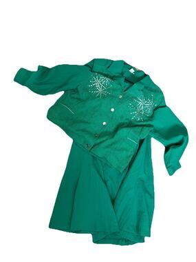 Vintage REGAL Emerald Green Studded Jacket & Skirt Set USA Made Crinkle Fabric